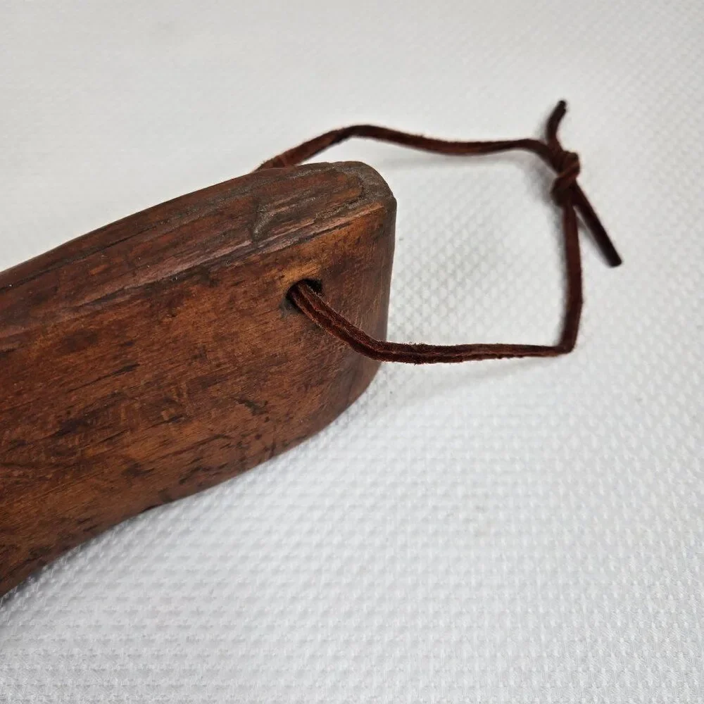 Antique Cobbler Wooden Shoe Form Leather Strap For Display Decor Primitive